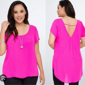 Torrid Neon Pink Top Hi Low Strappy Back Polyester Blouse Plus Size 0 0X 12